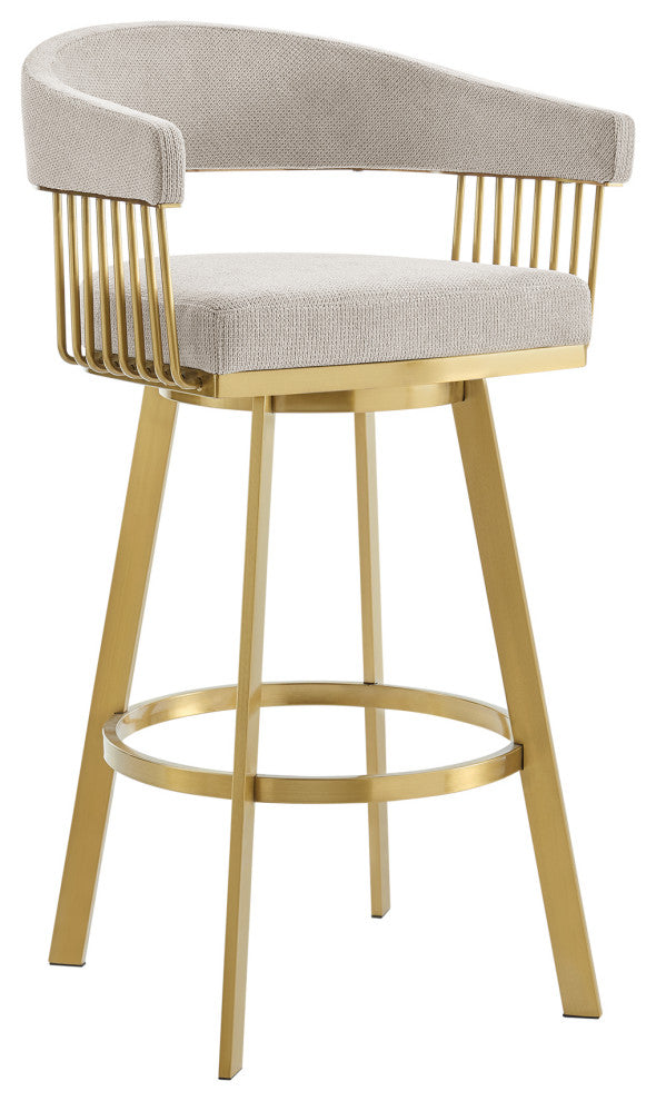 Chelsea Swivel Counter Stool, Gold Brushed Stainless Steel, Taupe Fabric, 26"
