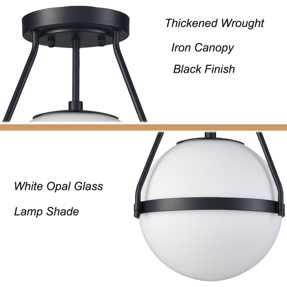 Modern Globe Semi Flush Mount Ceiling Light Sputnik Chandeliers, Black, 1-Light