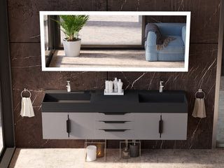 CastelloUSA Amazon 72" Wall Mounted Vanity Set, Gray, Black Top, Black Handles