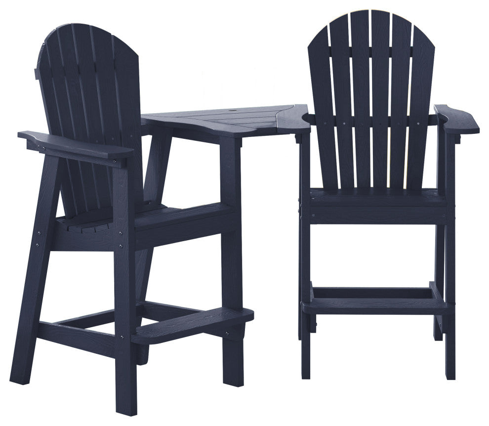 2 Pieces Outdoor Adirondack Chairs with Connecting Tray and Umbrella Hole, Navy