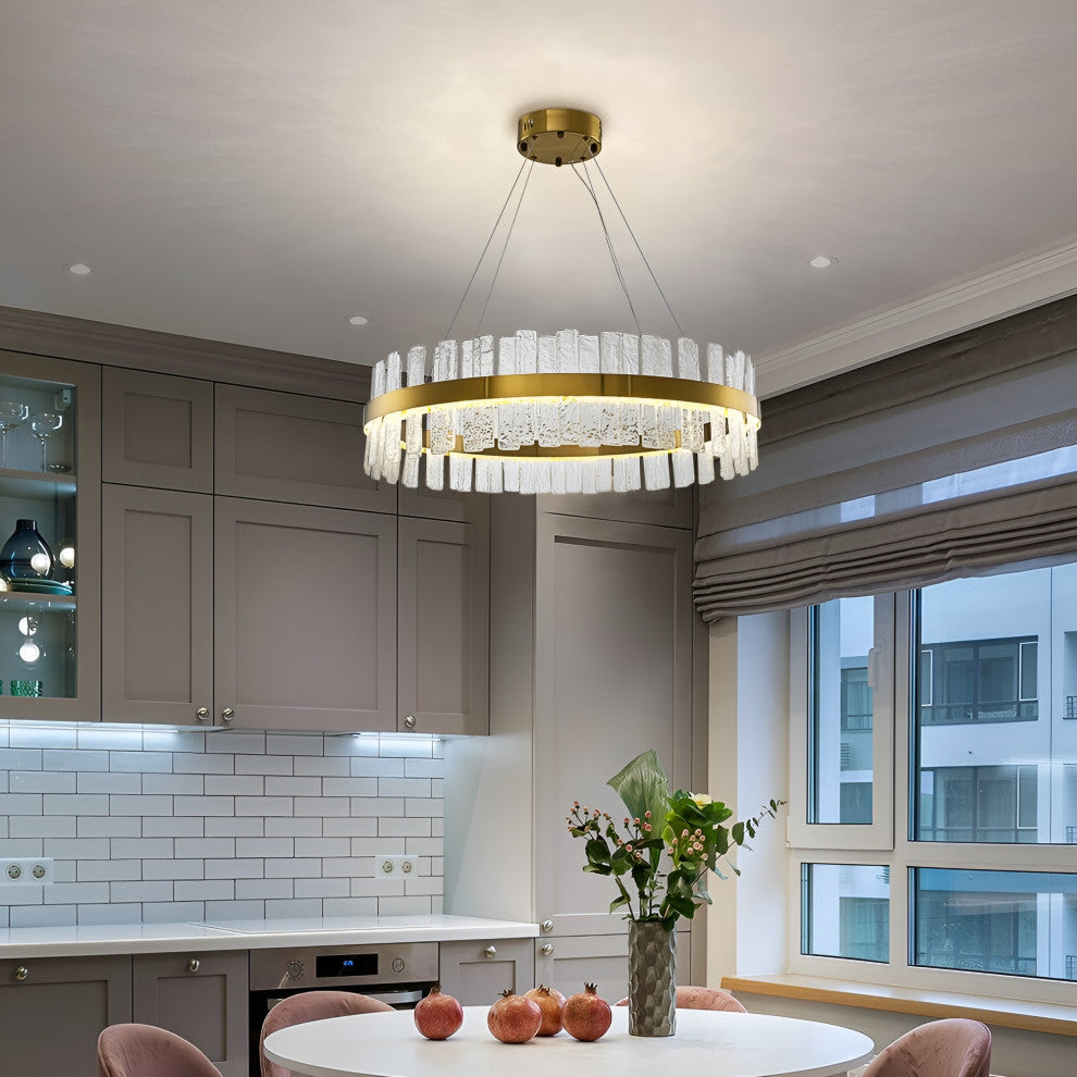 Ieper | Gold Glass Round Led Chandelier for Living Room, 24"