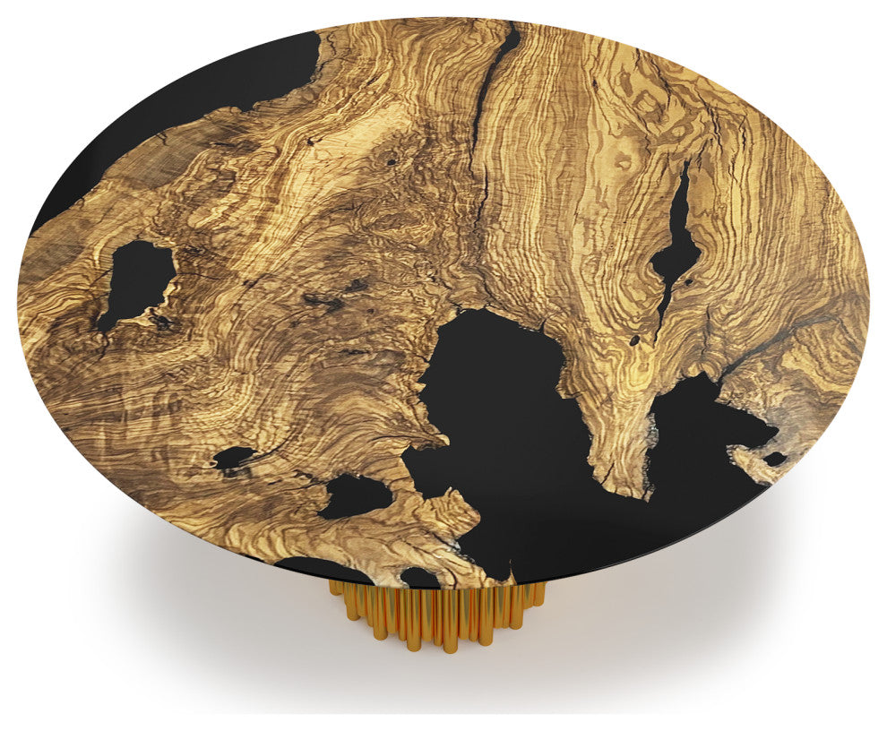 Hagno Round Dining Table, Gold Base, 4 Seater