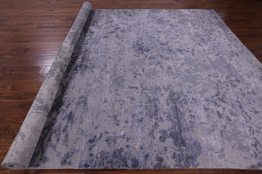 Modern Hand- Knotted Wool and Silk Rug 9' 0" X 12' 3" Q7238
