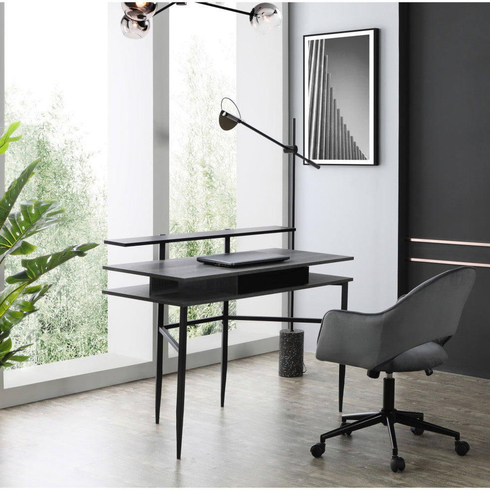 Loft Lyfe Nechama Desk, 1 Storage Drawer, Gray/Black 43.3Lx22.8Wx34.8H