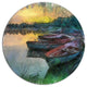 Fishing Boats By River Watercolor, Landscape Round Metal Wall Art, 23"