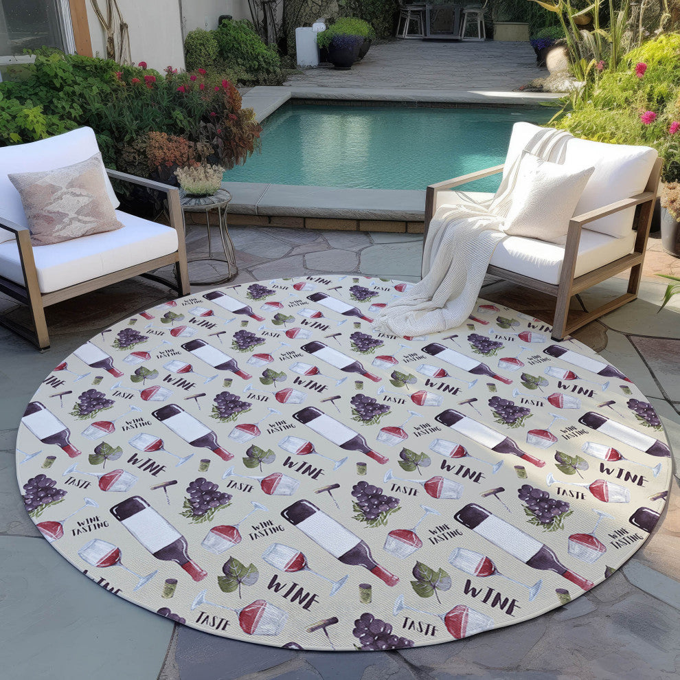 Indoor/Outdoor Kendall KE14 Putty Machine Washable 8' x 8' Round Rug