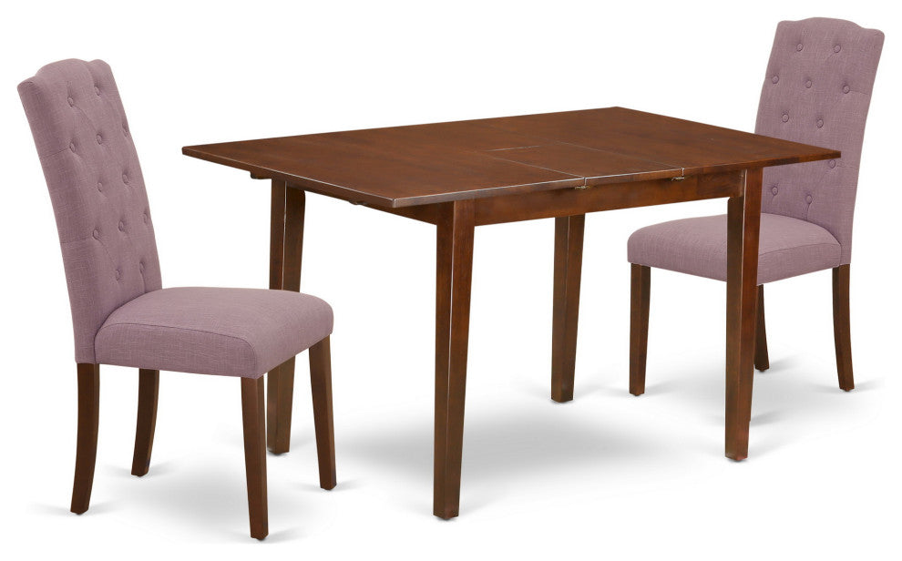 3Pc Dinette Set, Rectangular Table, Butterfly Leaf, Two Chairs, Mahogany