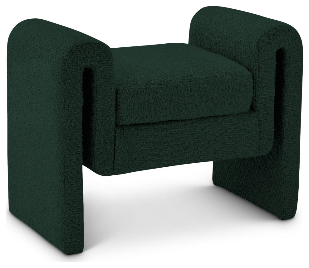 Stylus Boucle Fabric Upholstered Bench, Green, 31.5" Wide