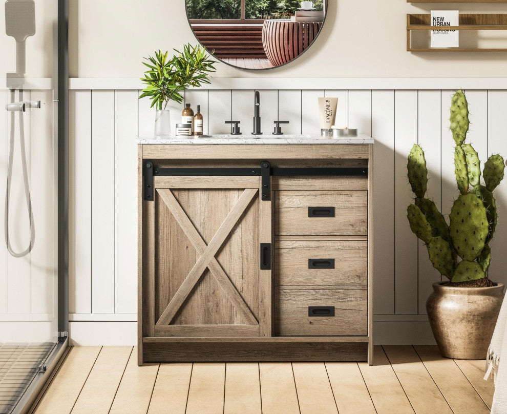Home Living 36" Single Bathroom Vanity, Natural Oak