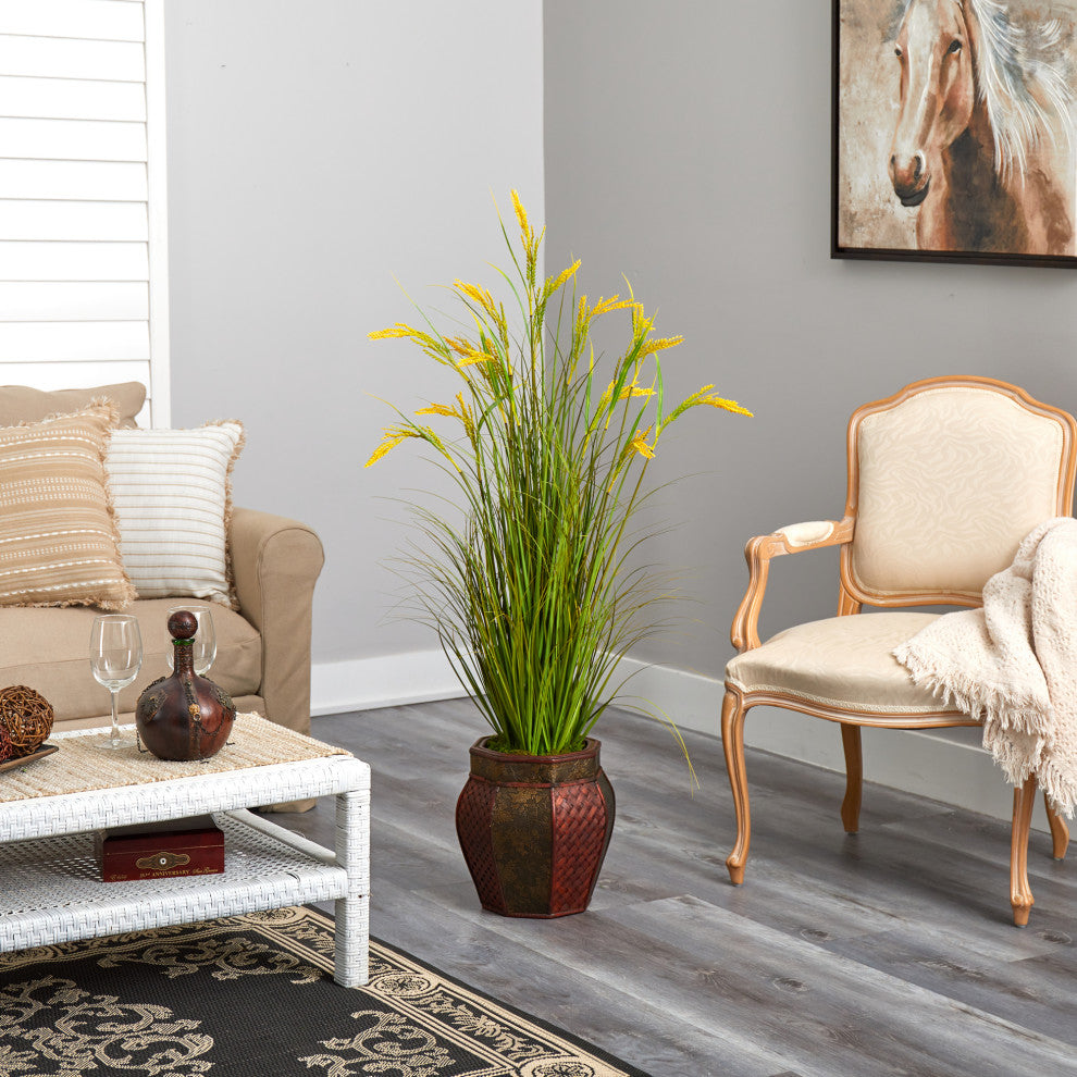 Nearly Natural 53" Wheat Grain Artificial Plant, Decorative Planter