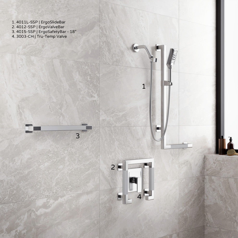 Seville Slide Bar With Handshower, 2.5 GPM, Chrome, Left
