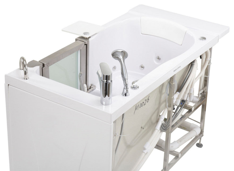 Ella Elite 32"x52" Acrylic Massage Walk-In Bathtub Inward Swing Door, Dual Drain