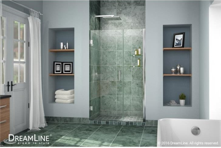 DreamLine Unidoor 42" to 43" Frameless Hinged Shower Door, Clear Glass, Chrome