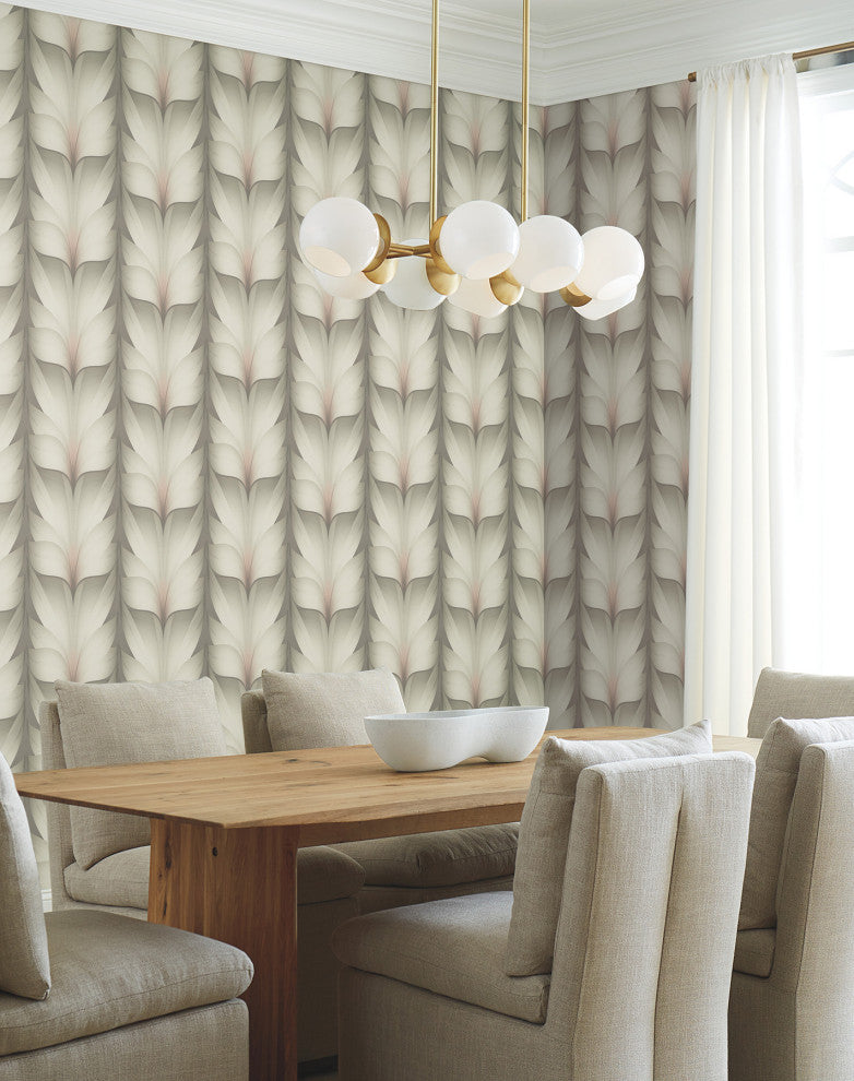 Taupe & Blush Lotus Light Stripe Wallpaper