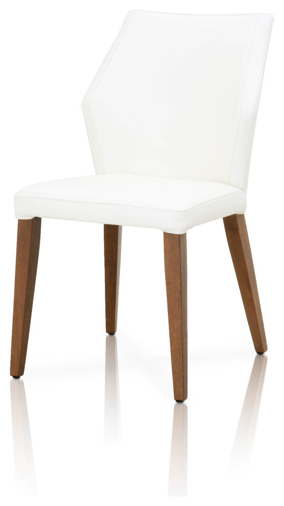 Leather Upholstery Compact Dining Chair With Walnut legs, Alabaster, Set of 2