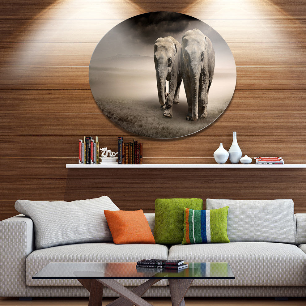 Elephant Pair In Motion, Animal Round Wall Art, 36"