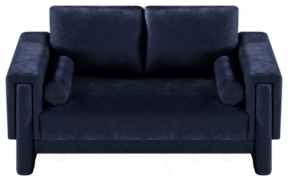 Madeline Chenille Fabric Upholstered Chair, Navy, Loveseat