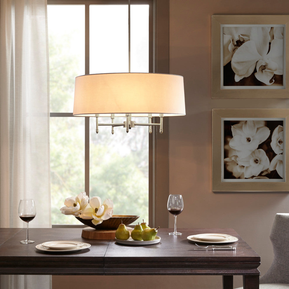 Hampton Hill 5-Light Dimmable Adjustable Height Chandelier, Silver/White