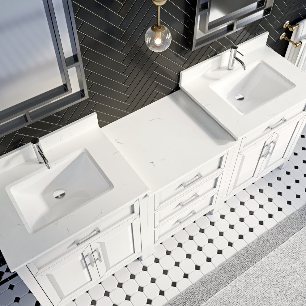 Terrence 84" Vanity with Power Bar and Drawer Organizer, White