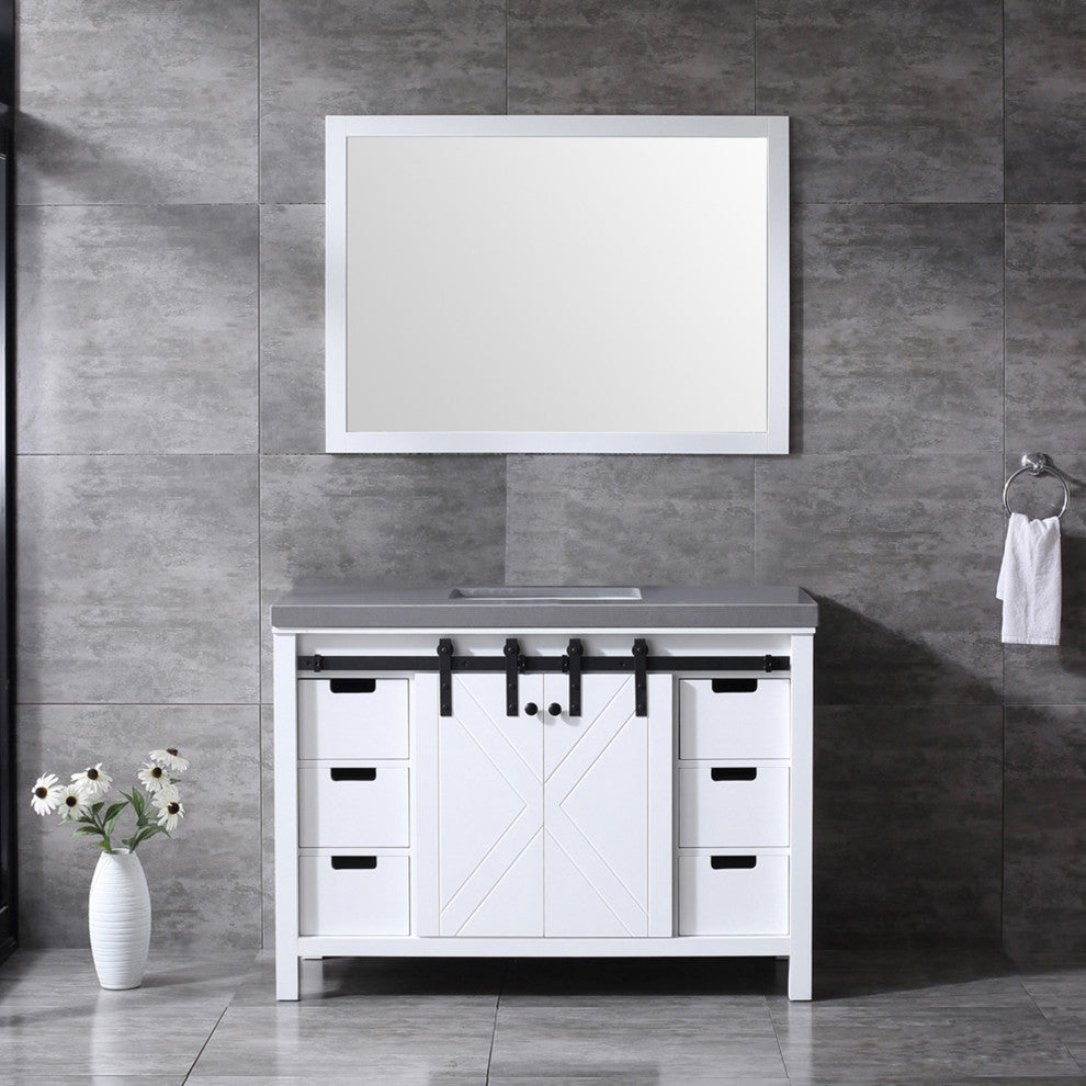 Marsyas 48" Single Vanity Cabinet Gray Quartz Top Square Sink, 44" Wall Mirror