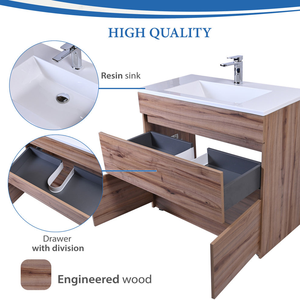 Gravita Design Free-Standing Single Bathroom Vanity, Acrylic Top, Pecan, 24"