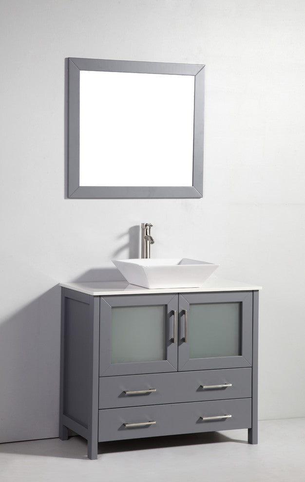 36" Bathroom Vanity With Matching Mirror, Dark Gray