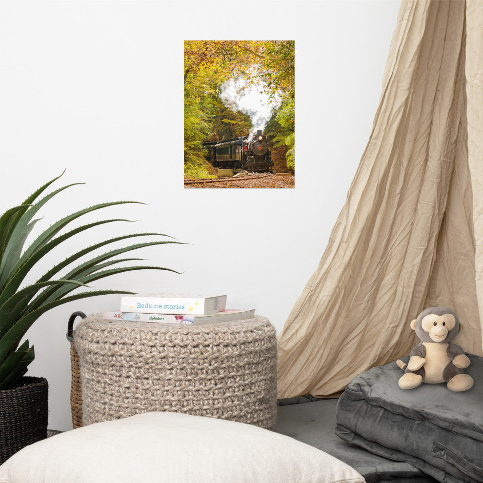 Wall Art Print Steam Train with Autumn Foliage Landscape Photo Unframed, 12" X 16"