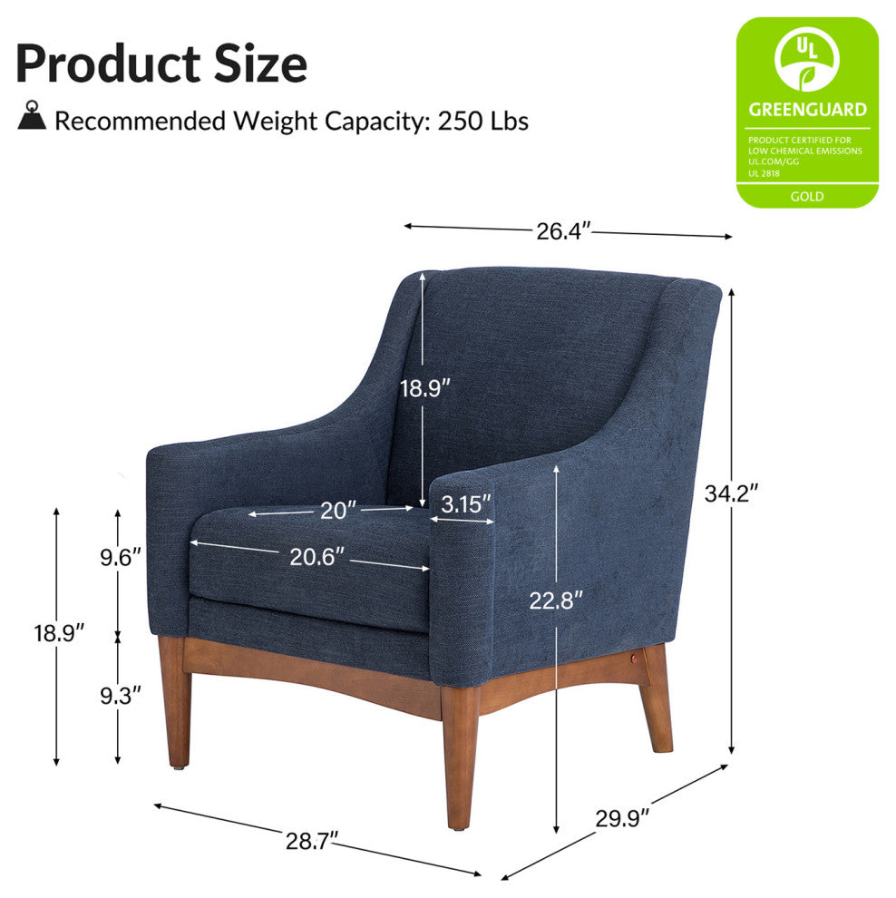 34.2" Comfy Living Room Armchair With Sloped Arms, Set of 2, Navy
