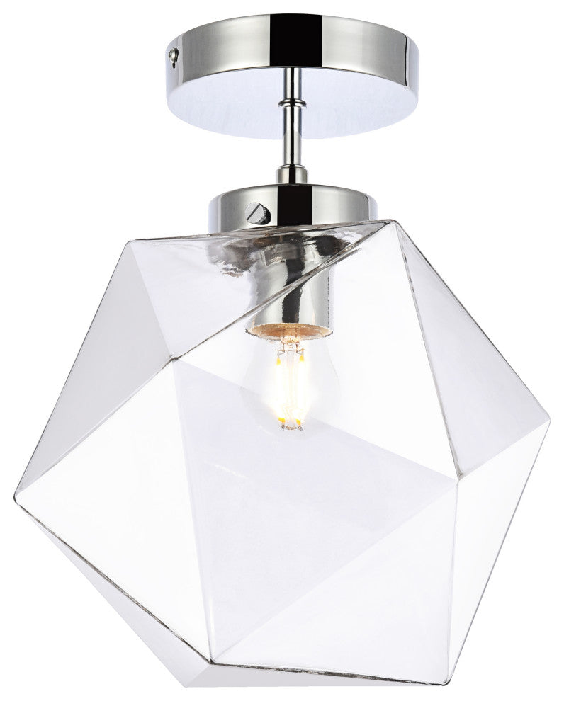 Lilah 1-Light Black and Clear Glass Flush Mount, Chrome/Clear