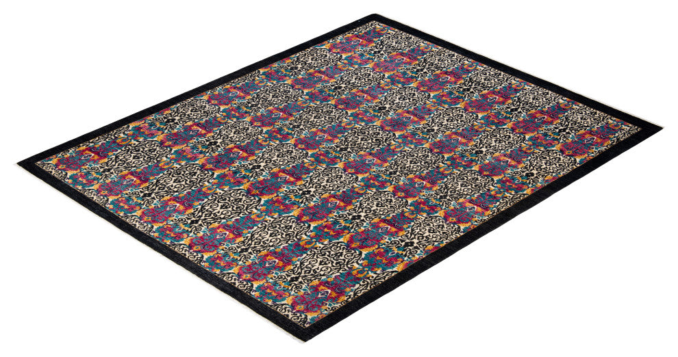 Suzani, One-of-a-Kind Hand-Knotted Area Rug Black, 8' 0" x 10' 0"