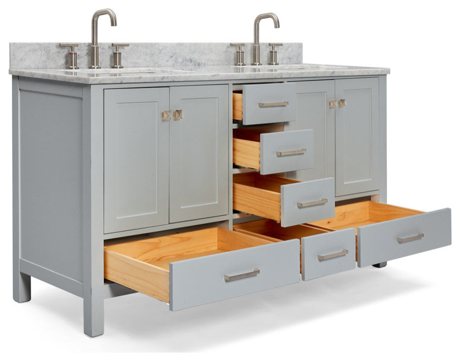ARIEL Cambridge 61" Rectangle Sinks Bath Vanity Carrara Marble