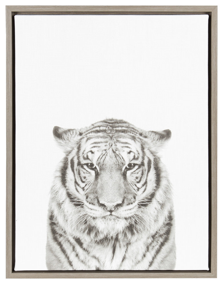 Sylvie Tiger Portrait Gray Framed Canvas Wall Art by Simon Te Tai