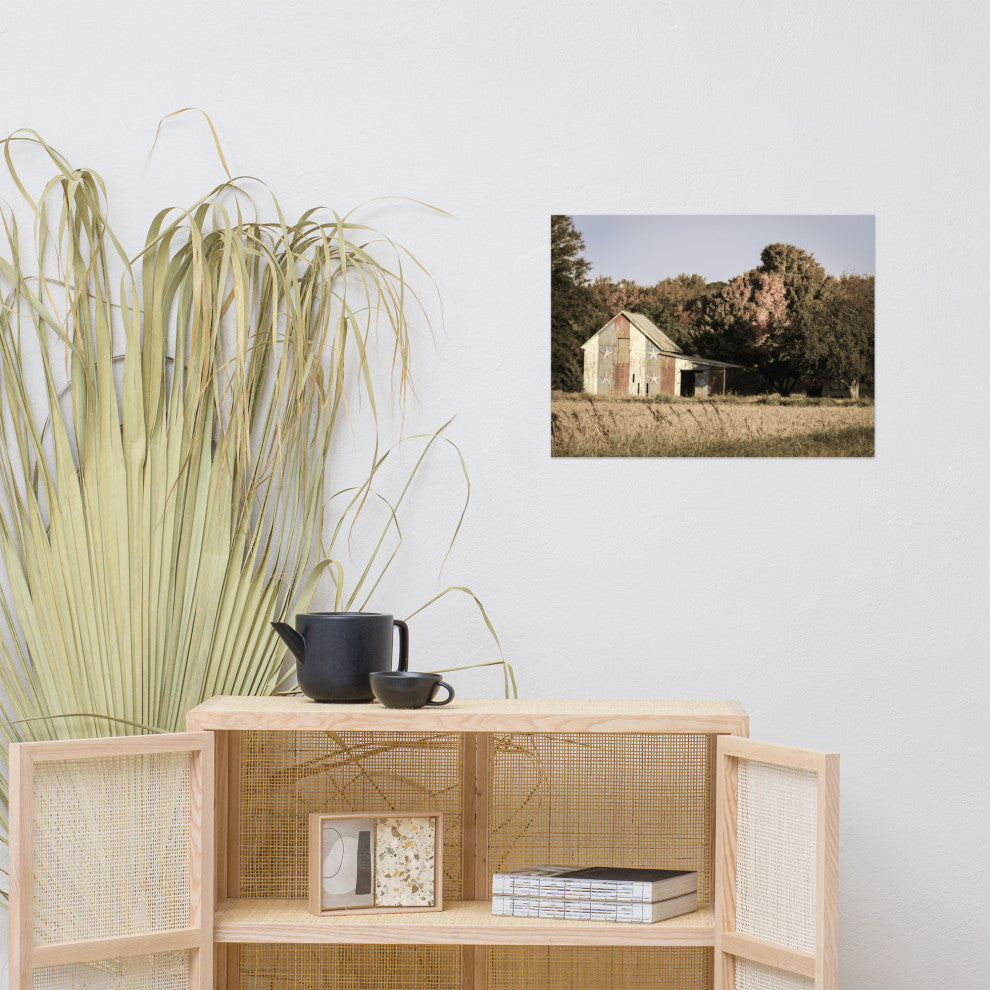 Patriotic Barn in Field Aged Landscape Photo Unframed Wall Art Print, 18" X 24"