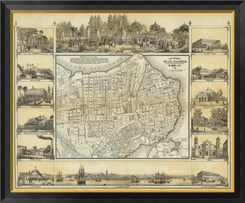 "Plano Pintoresco De La Habana, 1853"  by B. y Ca. May, 40x33"