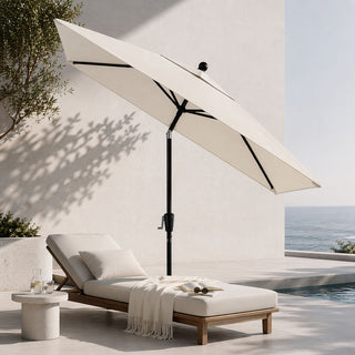 Pismo Dawn 9'x7' Rectangular Premium Push Tilt Market Umbrella, Black Frame, Nat