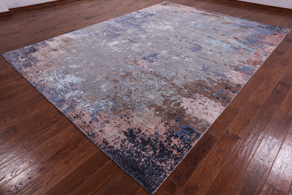 Abstract Handmade Wool and Silk Area Rug 9' 0" X 12' 1" Q6339