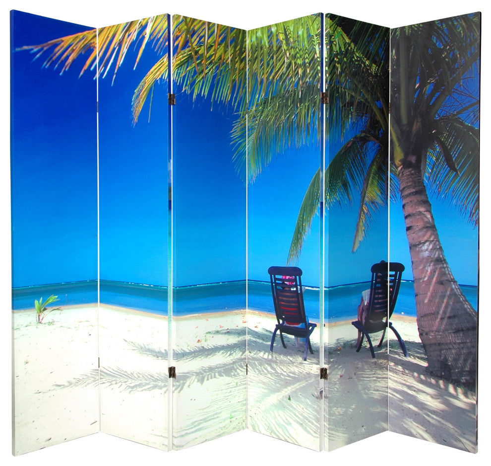 6' Tall Double Sided Beach Canvas Room Divider 6 Panel