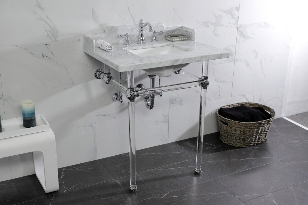 Kingston Brass LMS30MASQ1 30" Carrara Marble Console Sink, Acrylic Legs