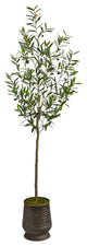 75" Olive Artificial Tree, Ribbed Metal Planter