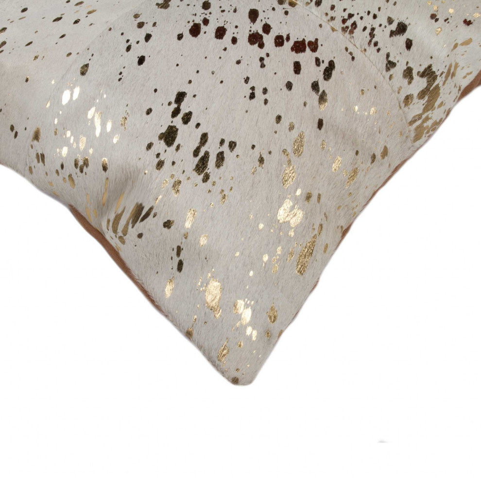 18" X 18" Fuchsia Cowhide Pillow, Natural, Gold