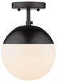 8 Inch Semi-Flush Mount, Matte Black, Opal Glass