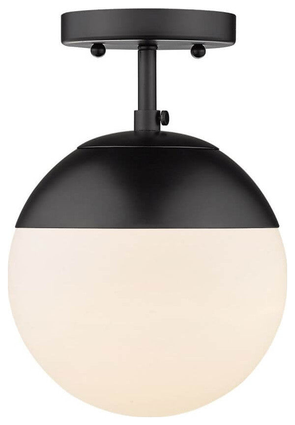 8 Inch Semi-Flush Mount, Matte Black, Opal Glass