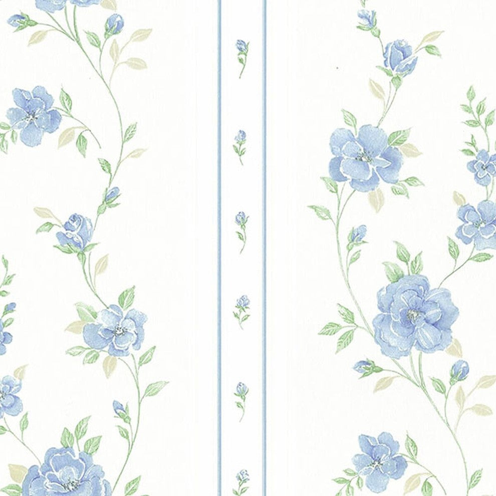 Silk Impressions 2, Contemporary Floral White, Light Blue Wallpaper Roll