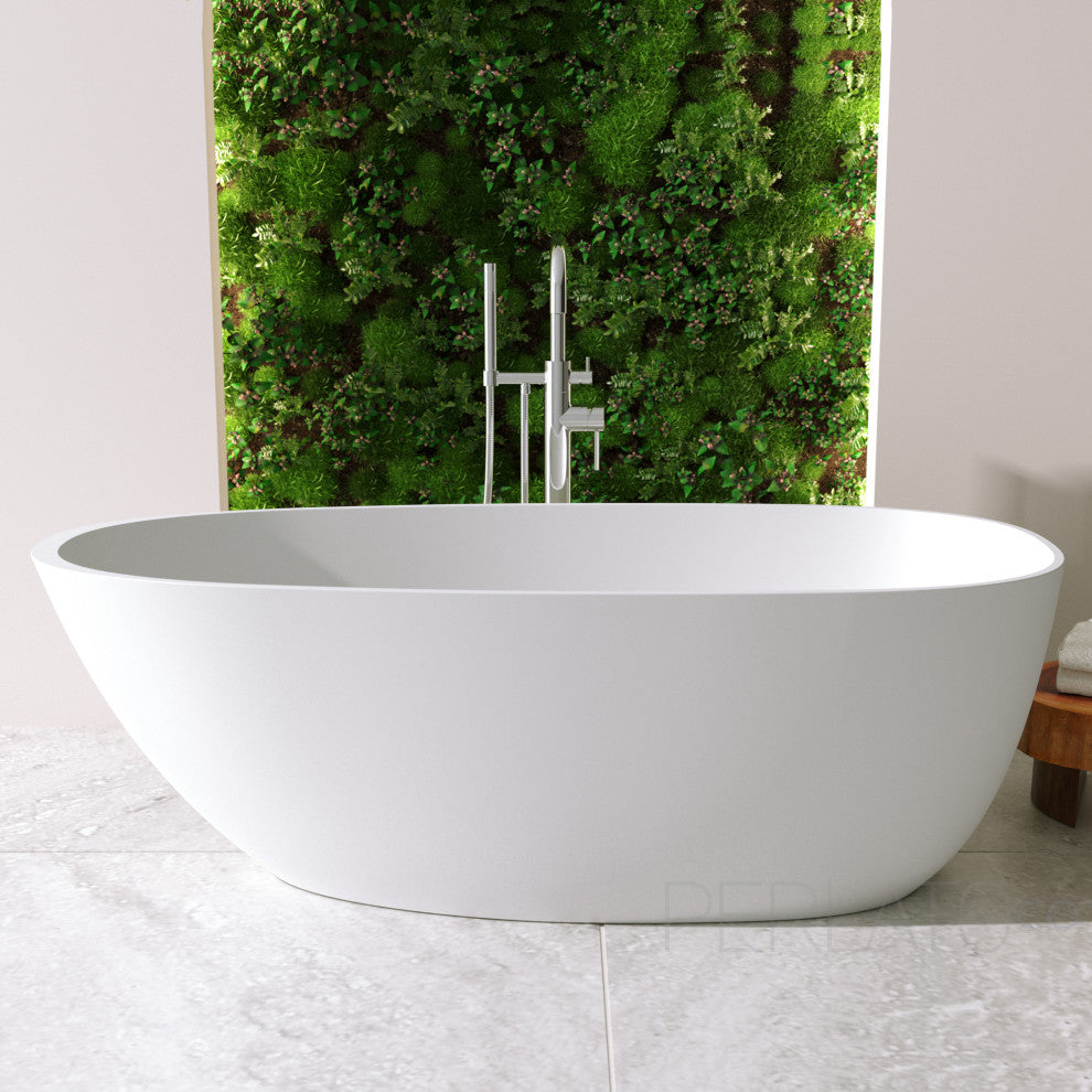 Perlato Mandia 67" Eco-Lapistone Freestanding Soaker Tub, White
