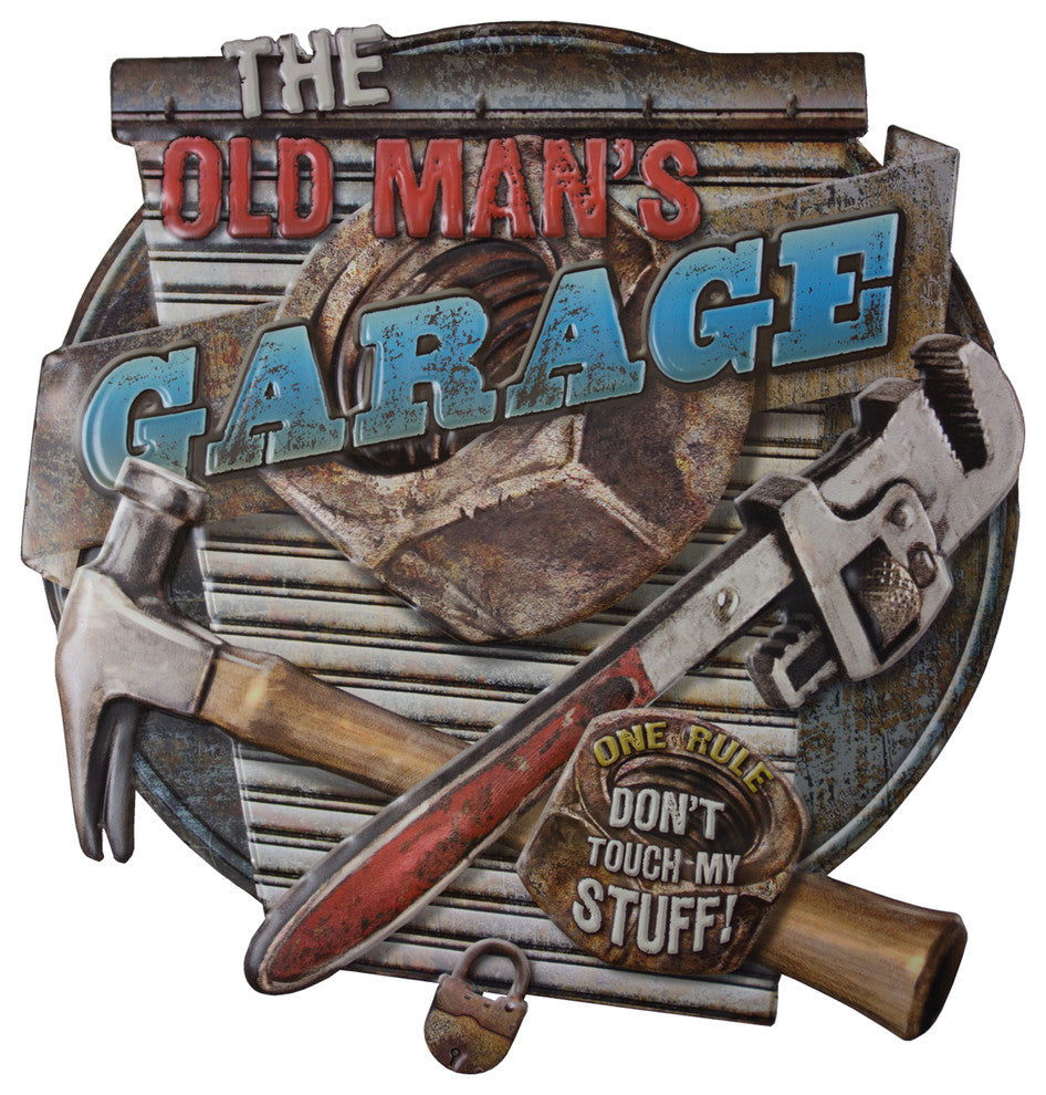 The Old Man''s Garage Embossed Metal Wall Decor Sign for Bar, Garage or Man Cave