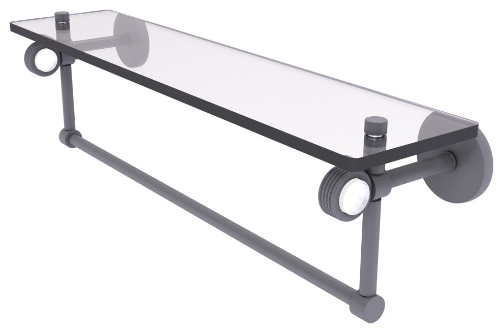 Clearview 22" Glass Shelf and Towel Bar and Groovy Accents, Matte Gray