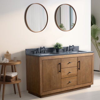 Vanity Art Bathroom Vanity With Sink, Tan, 60" Double, Black Limestone Top