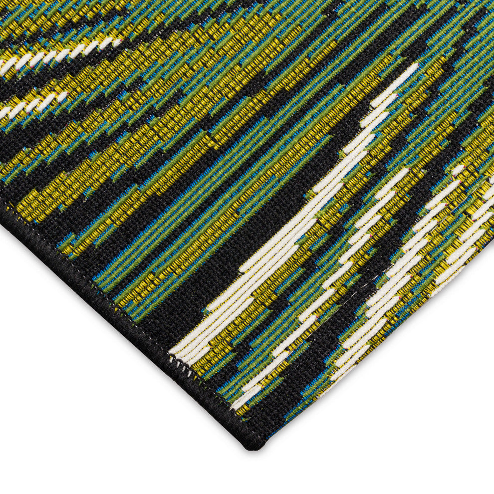 Marina Palm Border Indoor/Outdoor Rug, Black, 1'11"x7'6"
