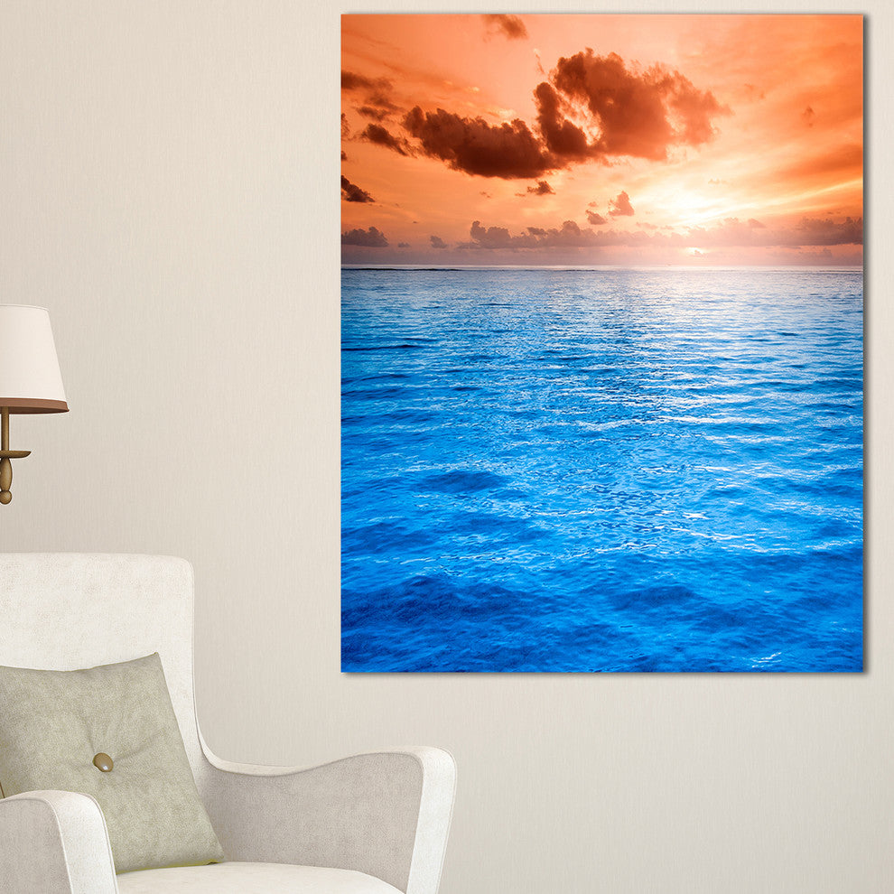 "Brilliant Blue Waters Under Sunset" Seashore Canvas Wall Art, 16"x32"