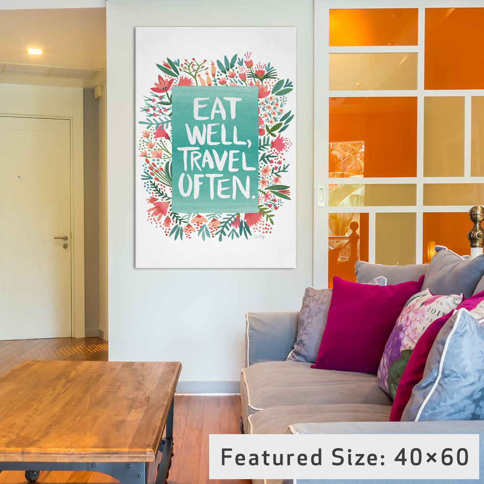 "Eat Travel White Artprint" by Cat Coquillette, 40x26x1.5